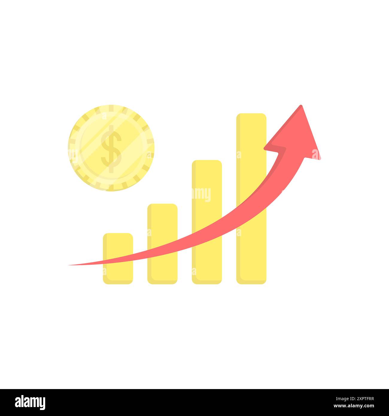 Grafico su icona vettoriale. Icona della moneta da un dollaro e grafico aziendale. Icona commerciale del grafico in crescita. Icona vettore stock. Freccia verso l'alto sulla grafica vettoriale. Illustrazione Vettoriale