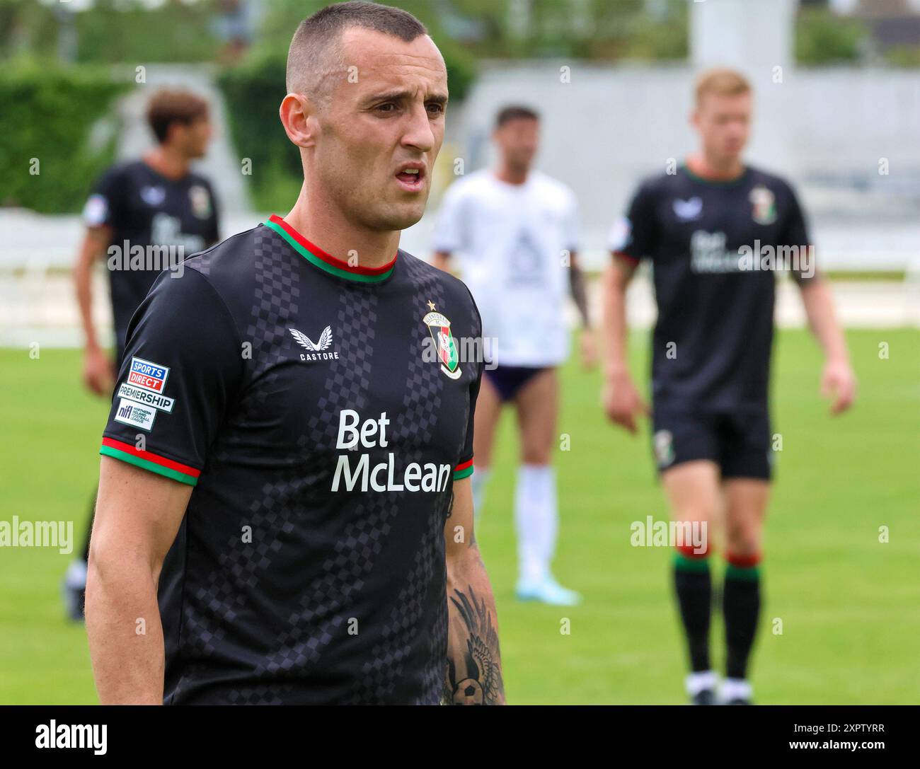 New Grosvenor Stadium, Lambeg, Irlanda del Nord, Regno Unito. 3 agosto 2024. Ideale per la prima stagione: Lisburn Distillery V Glentoran. Il giocatore di football di Glentoran Dylan Connolly. Foto Stock