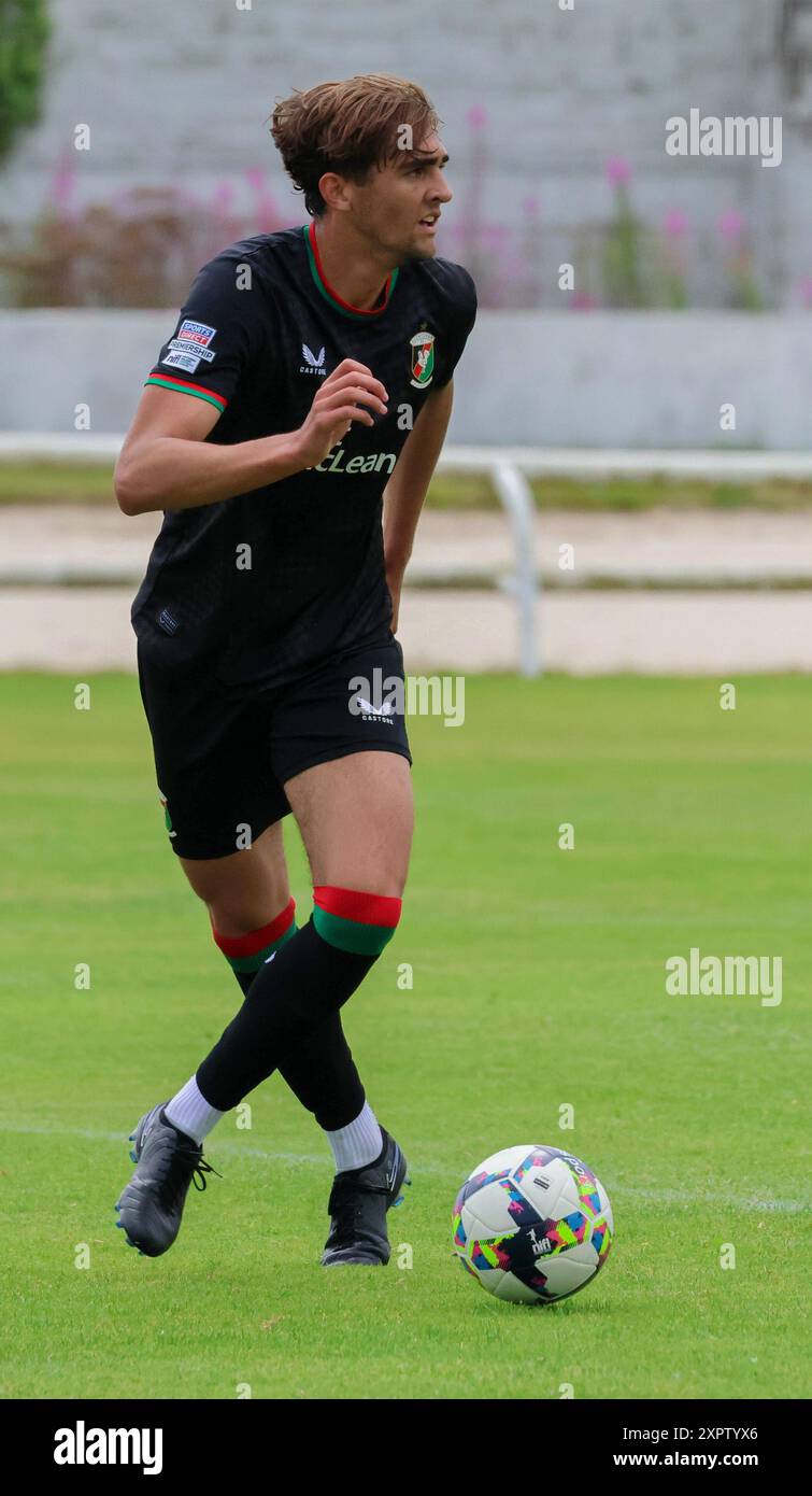 New Grosvenor Stadium, Lambeg, Irlanda del Nord, Regno Unito. 3 agosto 2024. Ideale per la prima stagione: Lisburn Distillery V Glentoran. Frankie Hvid, giocatore di football di Glentoran. Foto Stock