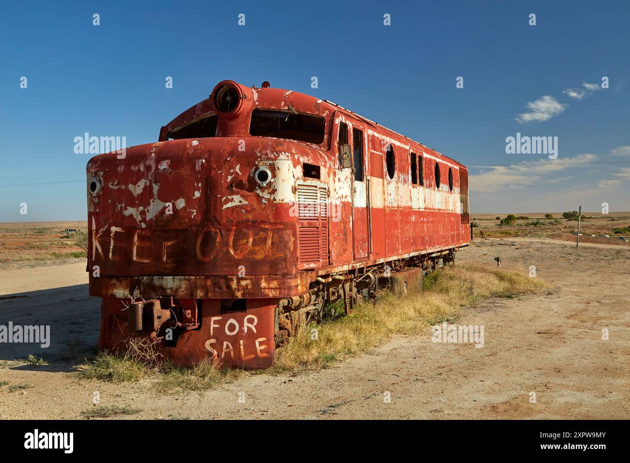 Vecchio treno Ghan, Marree, Oodnadatta Track, Outback, South Australia, Australia Foto Stock