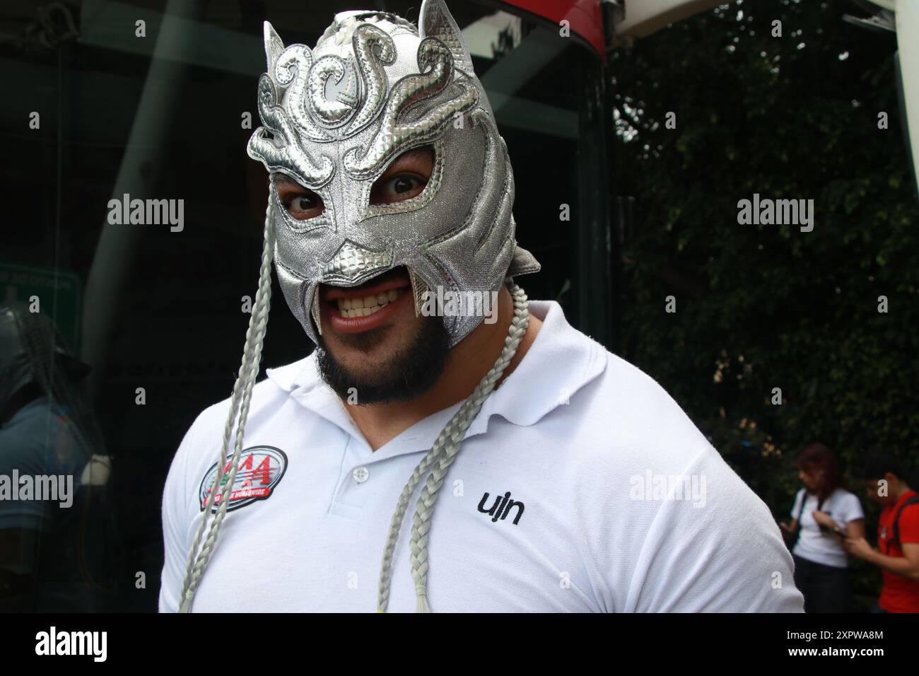 Città del Messico, Ciudad de Mexico, Messico. 7 agosto 2024. Il wrestler Colmillo de Plata partecipa alla conferenza stampa per promuovere l'evento Triplemania XXXII a KizZania Cuicuilco. Il 7 agosto 2024 a città del Messico, Messico. (Immagine di credito: © Jose Luis Torales/eyepix via ZUMA Press Wire) SOLO PER USO EDITORIALE! Non per USO commerciale! Foto Stock