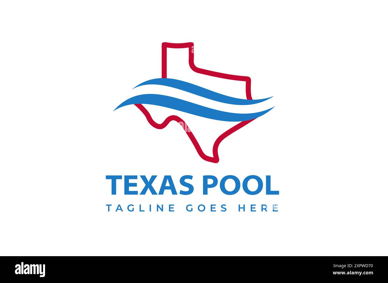 Design del logo Texas Pool Company con Blue Wave e profilo statale Illustrazione Vettoriale