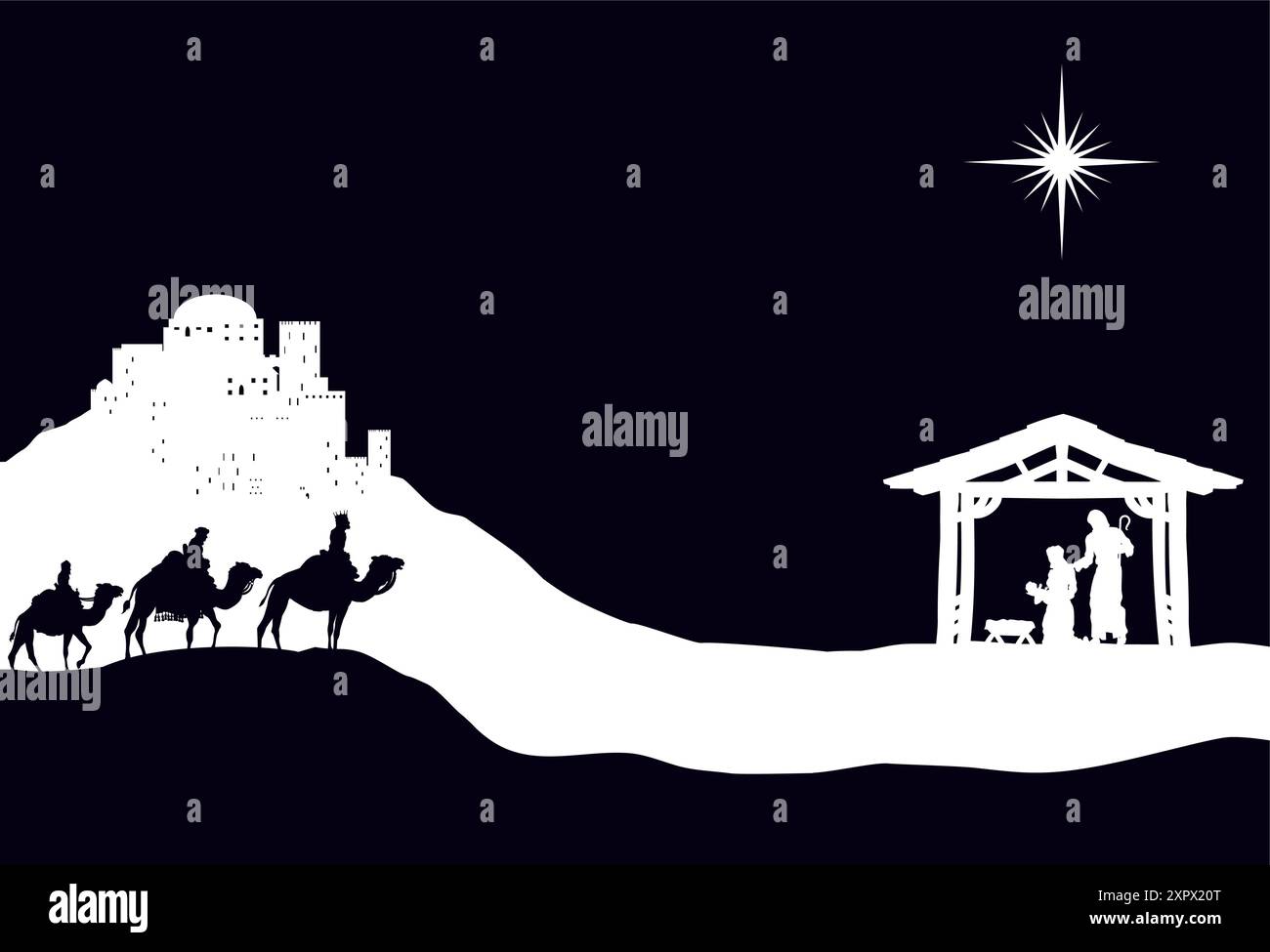 Presepe natalizio Bethlehem Manger Wise Men Illustrazione Vettoriale
