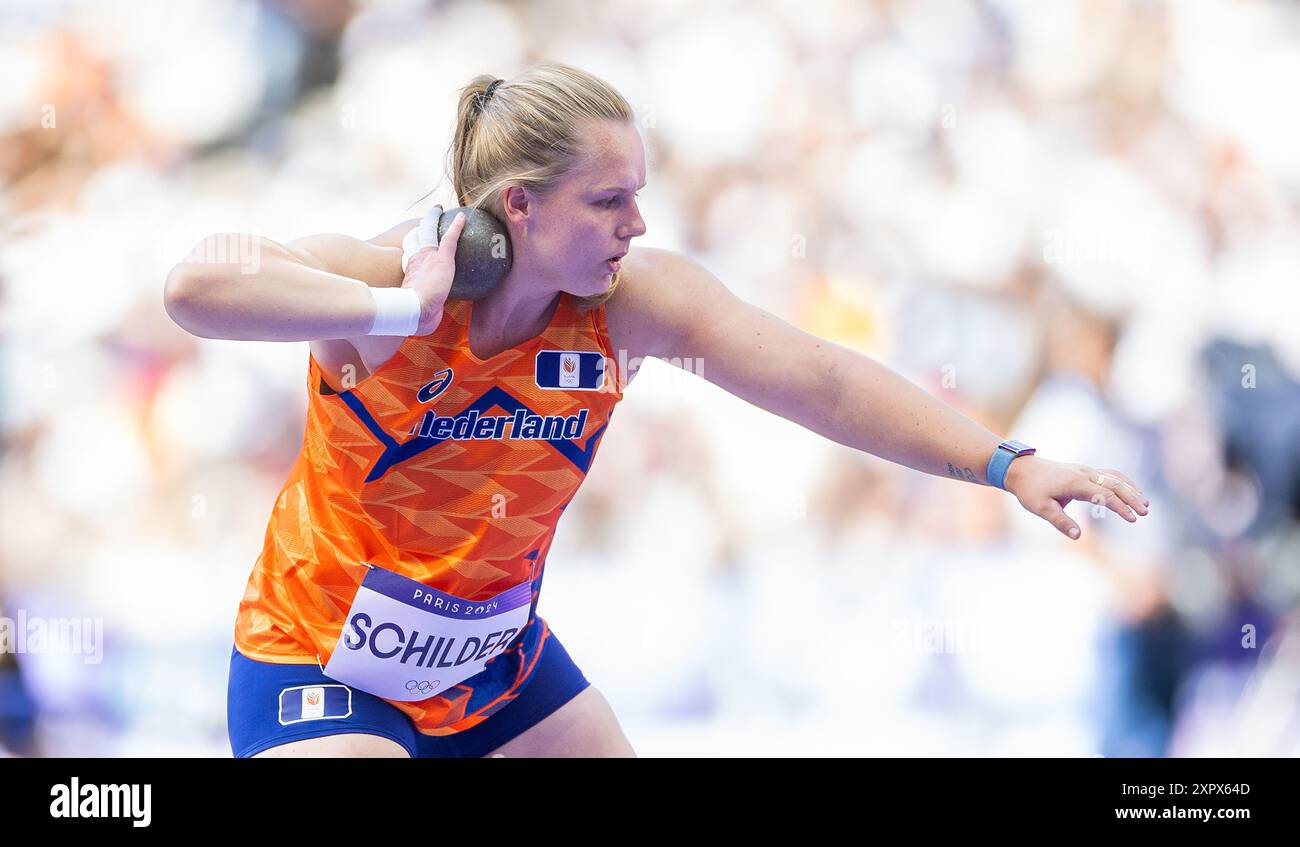 PARIGI - Jessica Schilder in azione durante le semifinali del tiro femminile realizzato durante le competizioni olimpiche di atletica leggera. ANP IRIS VAN DEN BROEK Foto Stock