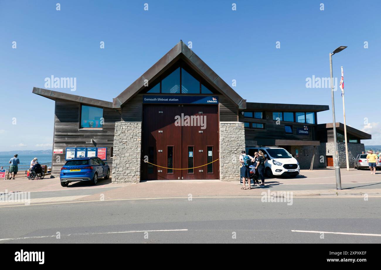 Vista della stazione di Exmouth RNLI Life Boat, da Queens Drive, Exmouth, Devon, Foto Stock