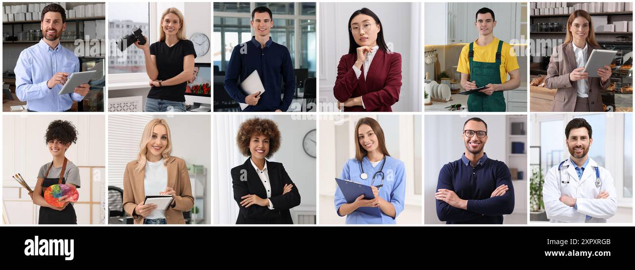 Collage di professioni diverse, foto di varie persone Foto Stock