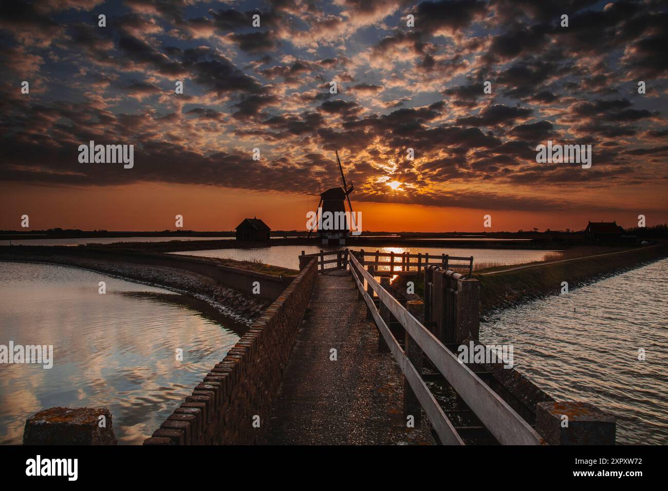 Mulino a vento Het Noorden all'alba, Paesi Bassi, Texel, Krassekeet Foto Stock