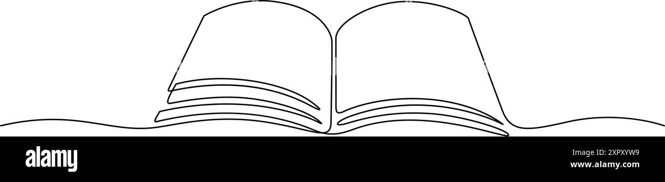 aprire il libro con una linea di disegno continua. illustrazione sottile del concetto di istruzione Illustrazione Vettoriale