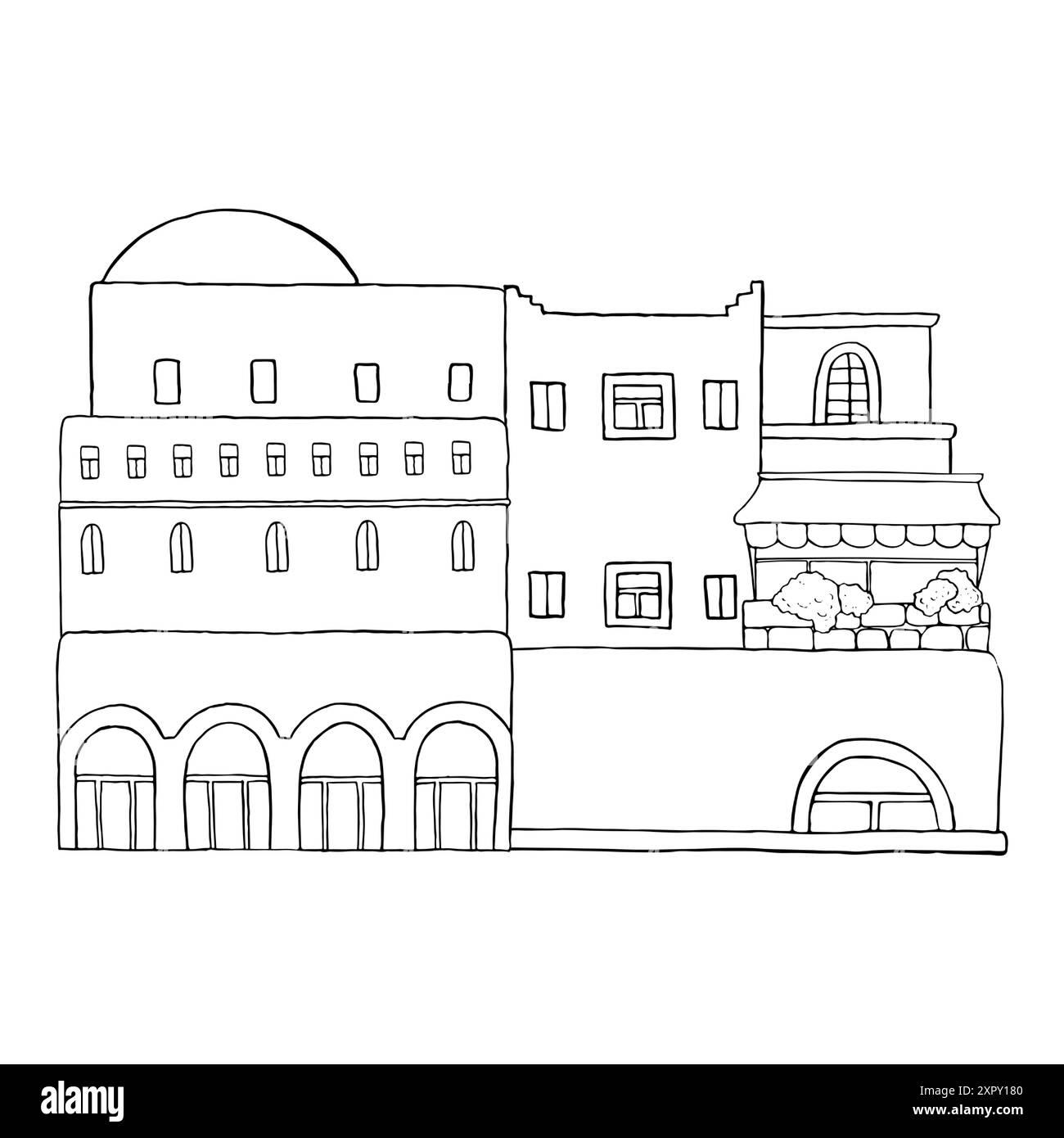 Antiche case in pietra dall'architettura araba tradizionale Illustrazione Vettoriale