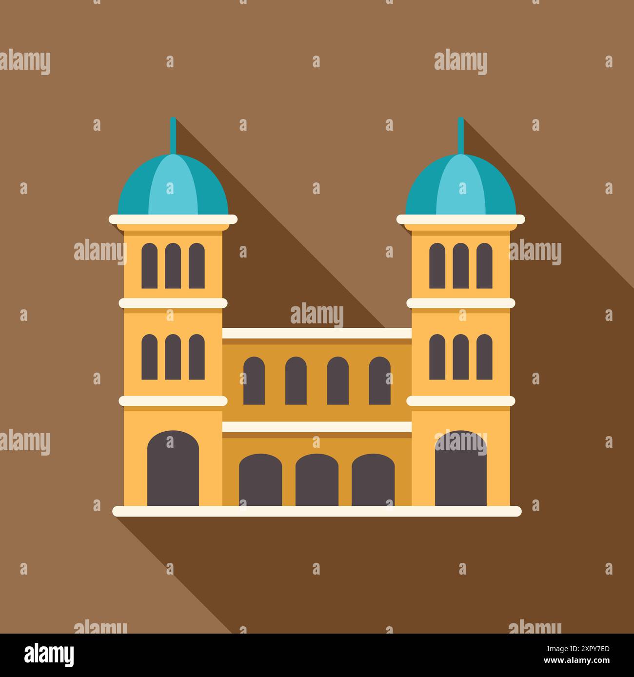 Grande edificio governativo con due torri e colonne in un design piatto con lunghe ombre Illustrazione Vettoriale