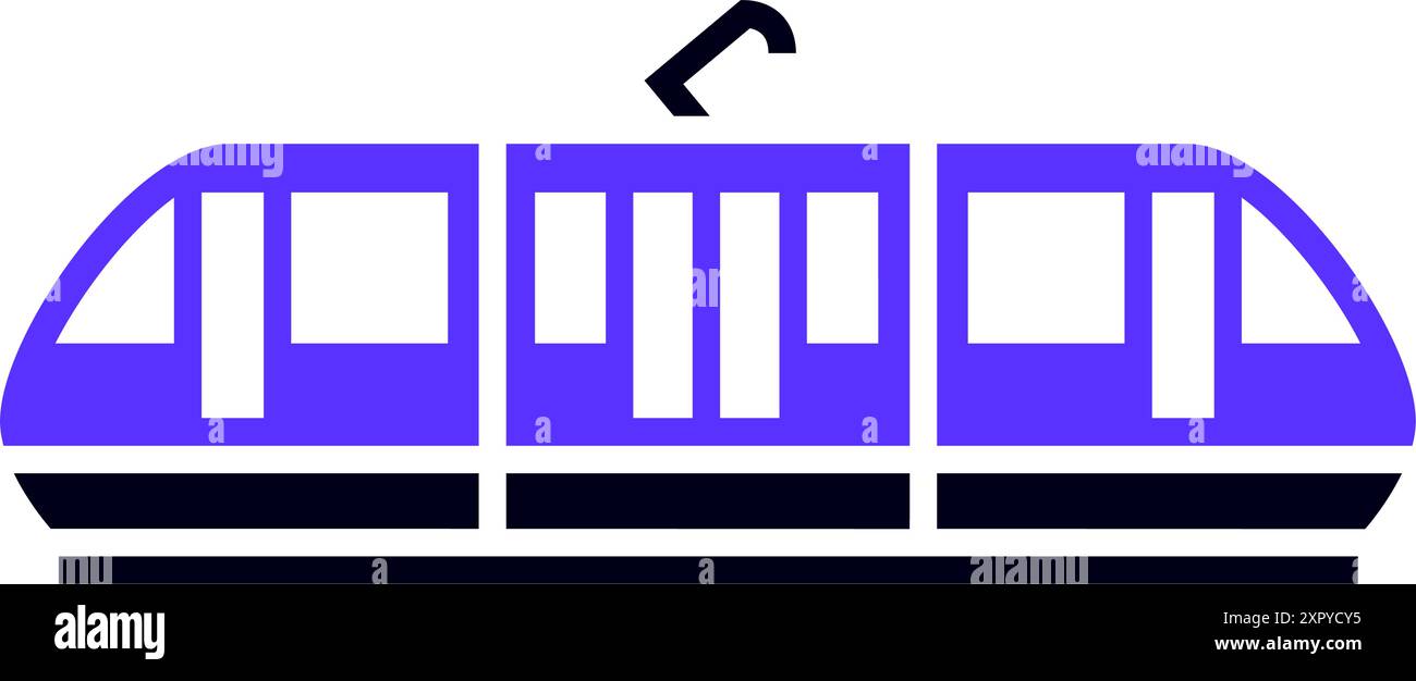 Icona di trasporto con tramvia piatta, vista laterale Illustrazione Vettoriale