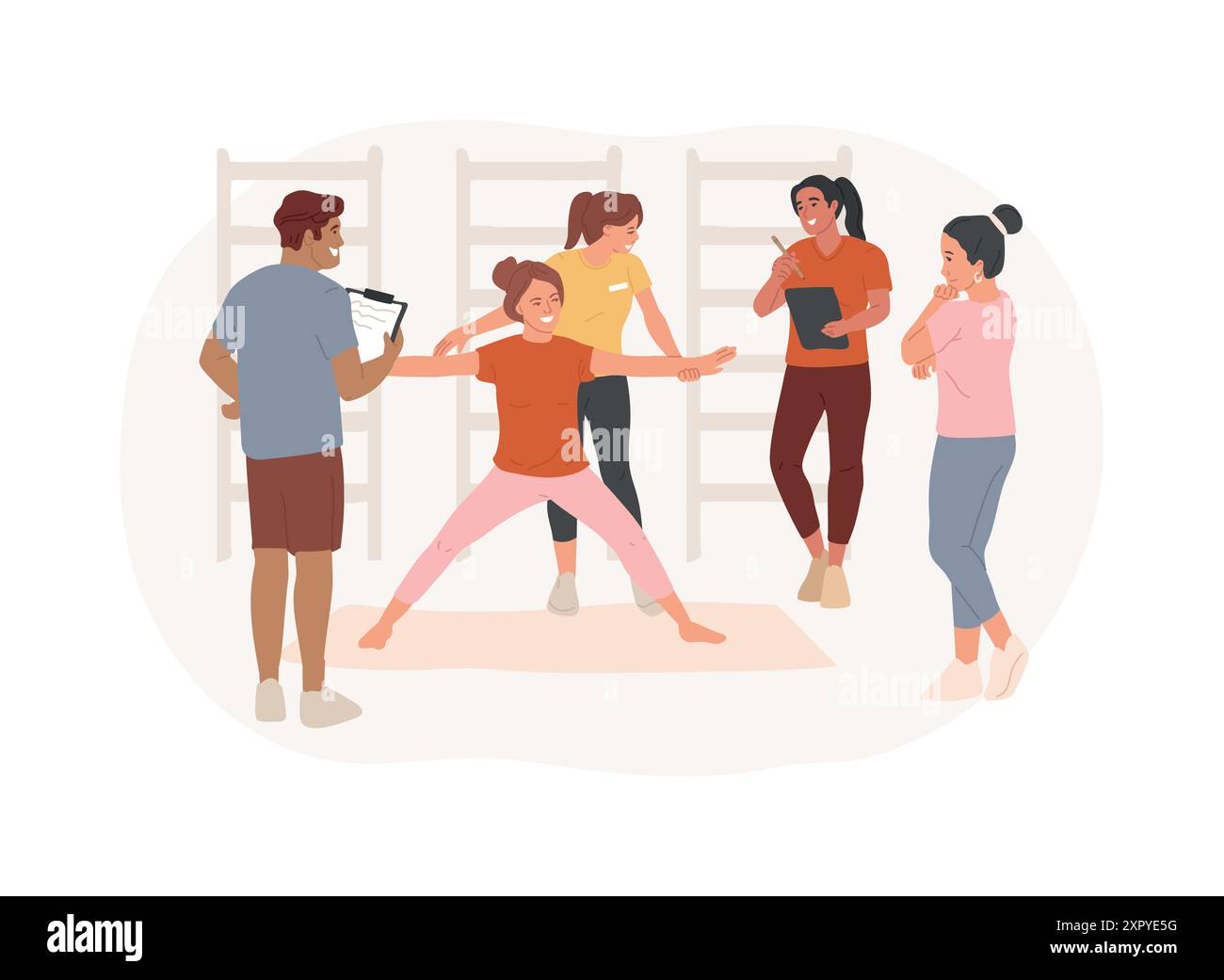 Corsi per insegnanti di yoga illustrazioni vettoriali di cartoni animati isolate. Illustrazione Vettoriale