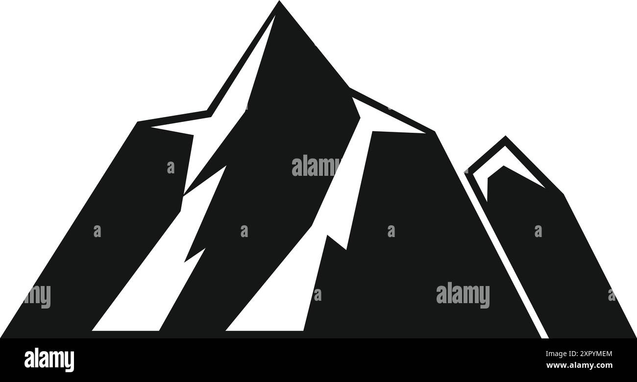 Illustrazione in bianco e nero di una catena montuosa che forma un bellissimo paesaggio Illustrazione Vettoriale