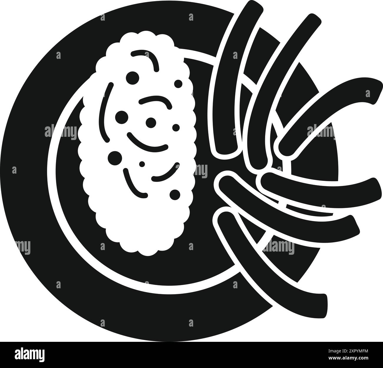 Icona di glifo nero di un piatto con sushi di polpo e cipolle fritte sulla parte superiore Illustrazione Vettoriale