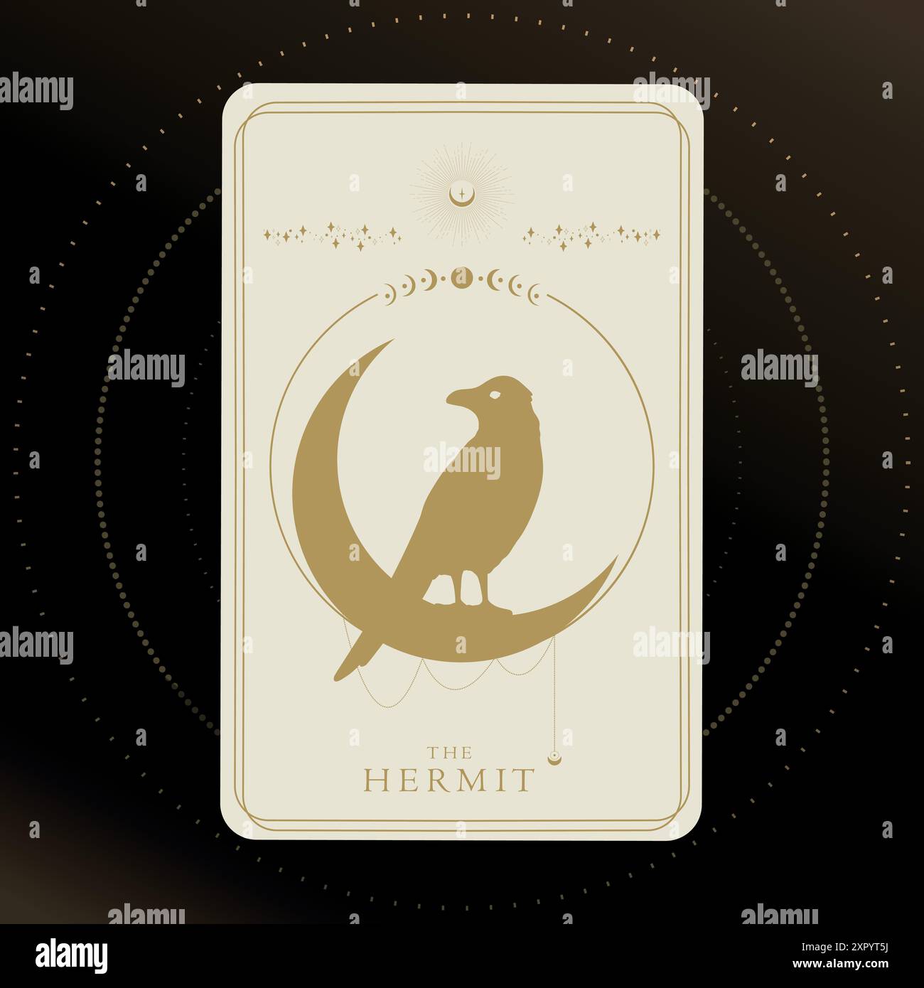 Carta dei tarocchi d'oro del maggiore Arcana l'Eremita. Carta Tarocchi nei colori oro e bianco. Il simbolismo dei Tarocchi. Mistero, astrologia, esoterico. Illustrazione vettoriale Illustrazione Vettoriale