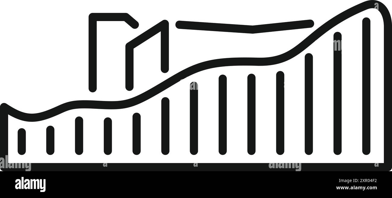 Semplice disegno in linea di un giro sulle montagne russe su rotaie, icona minimalista Illustrazione Vettoriale