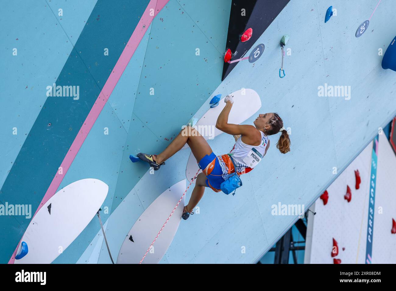 MORONI Camilla of Italy Climbing, Women&#39;S Boulder &amp; Lead, semifinale Lead, durante i Giochi Olimpici di Parigi 2024 l'8 agosto 2024 presso le Bourget Sport Climbing Venue a le Bourget, Francia Foto Stock