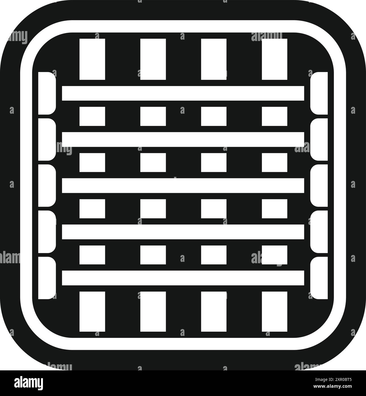 Icona in bianco e nero di uno stadio vuoto che mostra posti a sedere e campo, perfetta per rappresentare qualsiasi evento sportivo Illustrazione Vettoriale