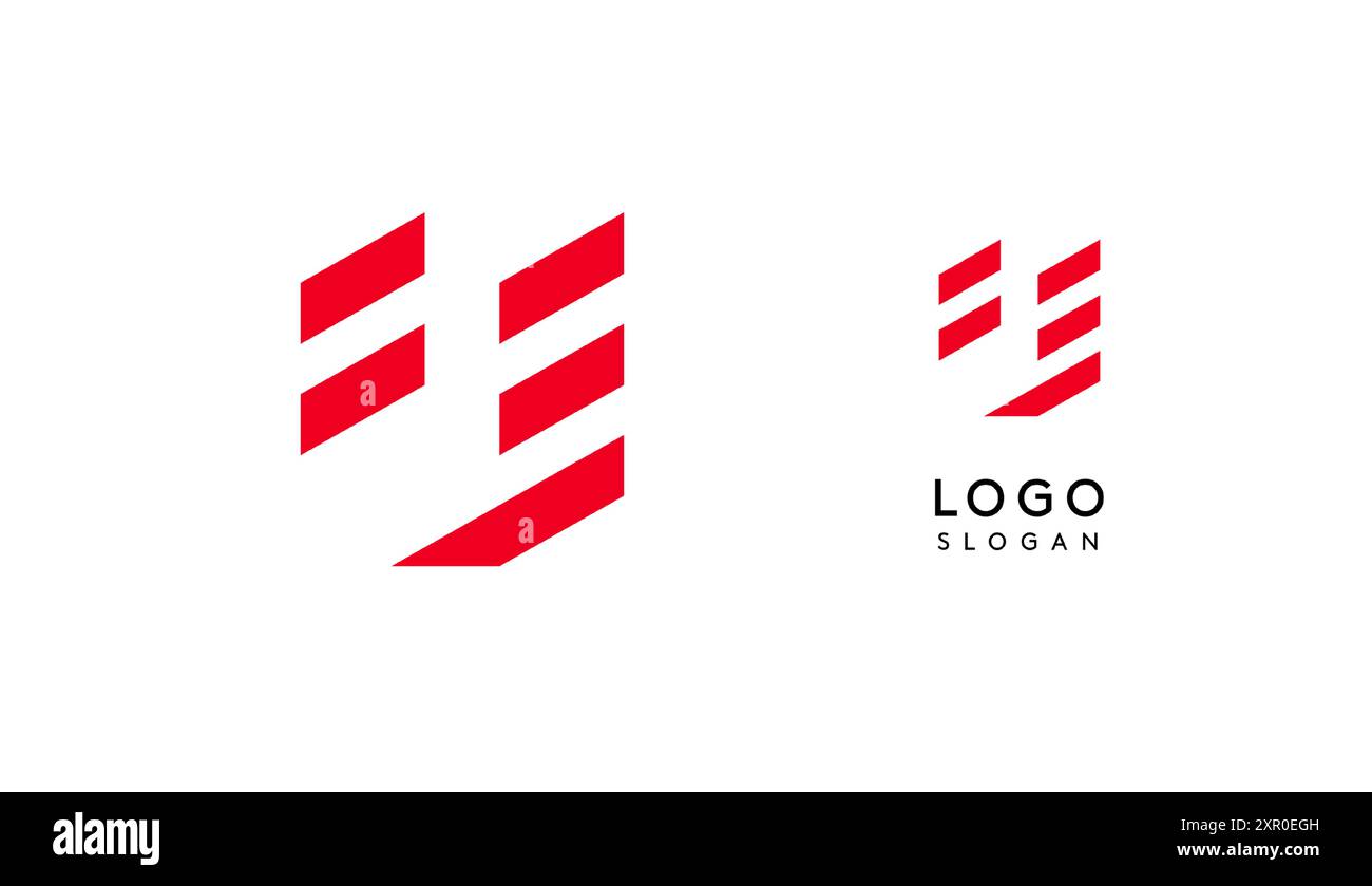 Lettera geometrica Y astratta rossa con linee parallele. Design futuristico a righe per un'azienda innovativa e sportivo minimalista Illustrazione Vettoriale