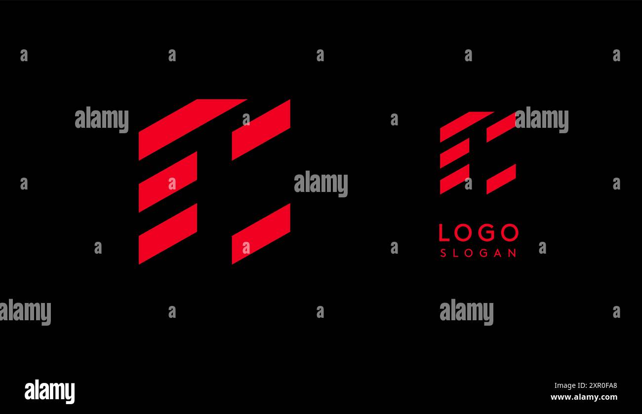 Lettera geometrica rossa astratta Ccon linee parallele. Design futuristico a righe per un'azienda innovativa e sportivo minimalista Illustrazione Vettoriale