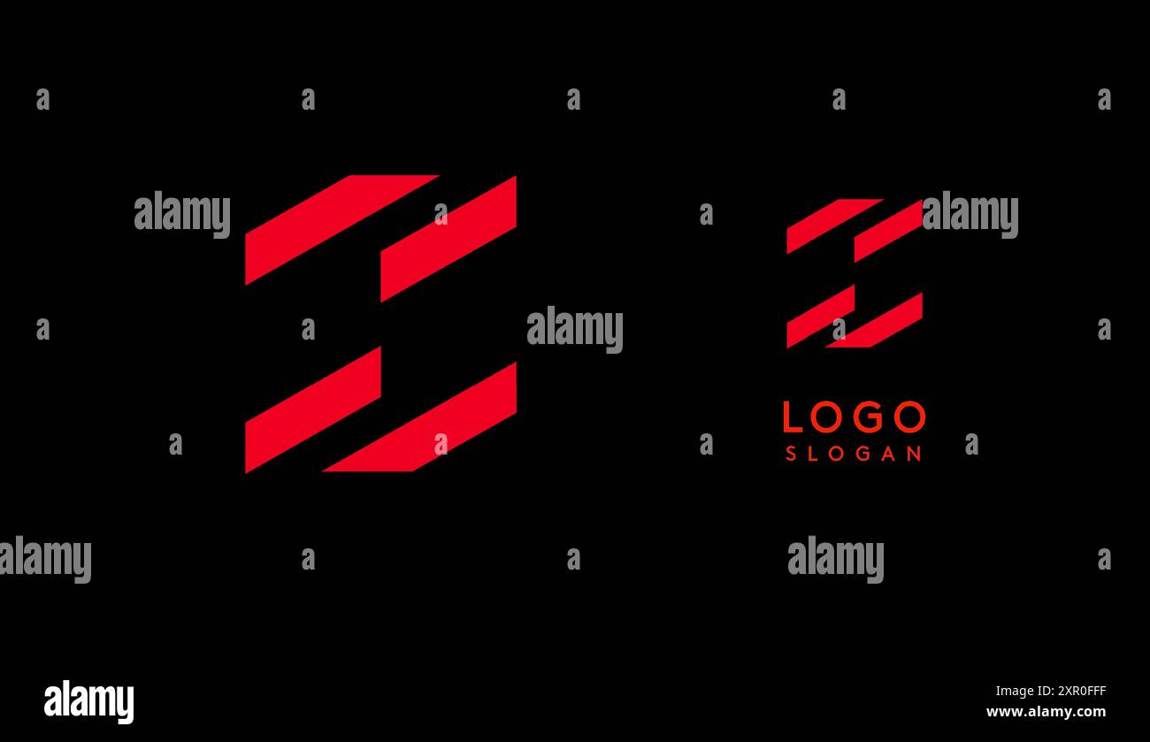 Lettera geometrica rossa astratta Z con linee parallele. Design futuristico a righe per un'azienda innovativa e sportivo minimalista Illustrazione Vettoriale