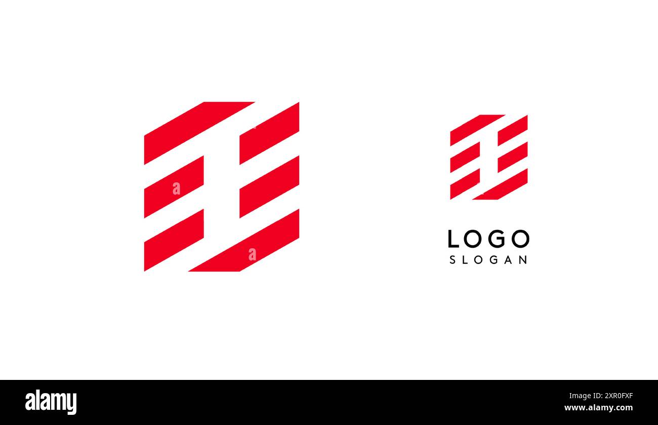 Lettera geometrica o astratta rossa con linee parallele. Design futuristico a righe per un'azienda innovativa e sportivo minimalista Illustrazione Vettoriale