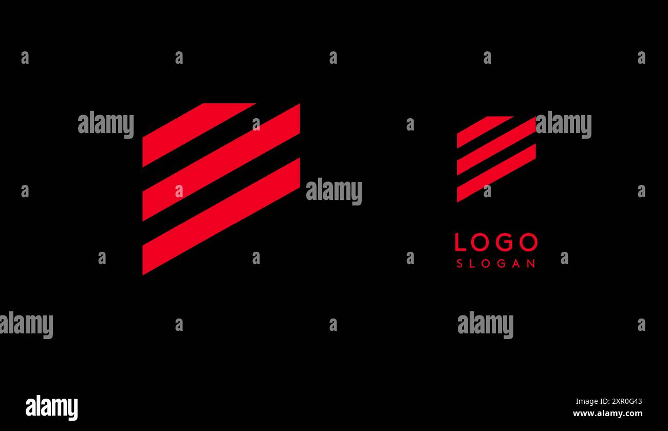 Lettera geometrica rossa astratta e con linee parallele. Design futuristico a righe per un'azienda innovativa e sportivo minimalista Illustrazione Vettoriale