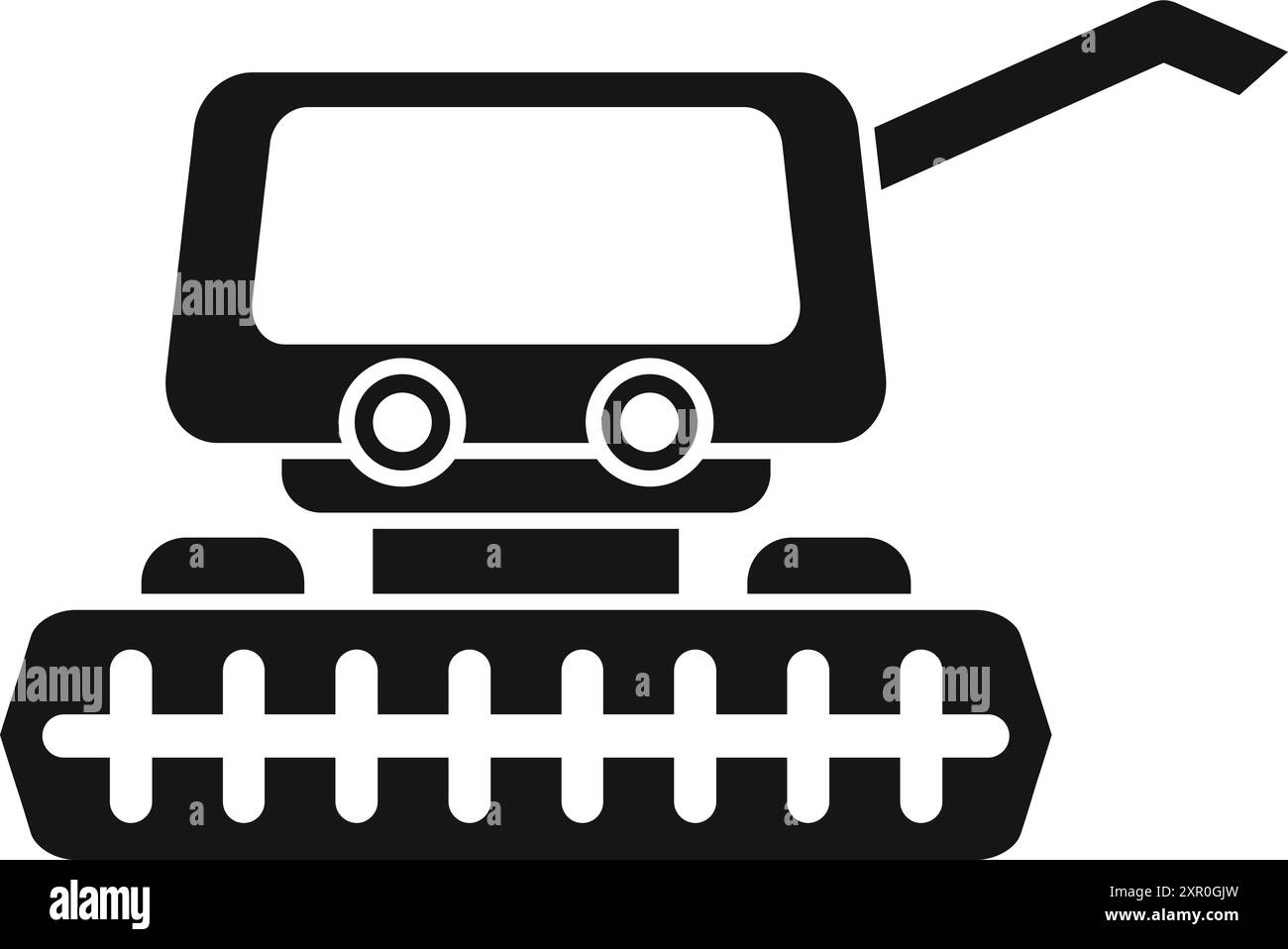 Icona di glifo nera per una mietitrebbia che lavora su un campo e che raccoglie un prodotto di grano Illustrazione Vettoriale