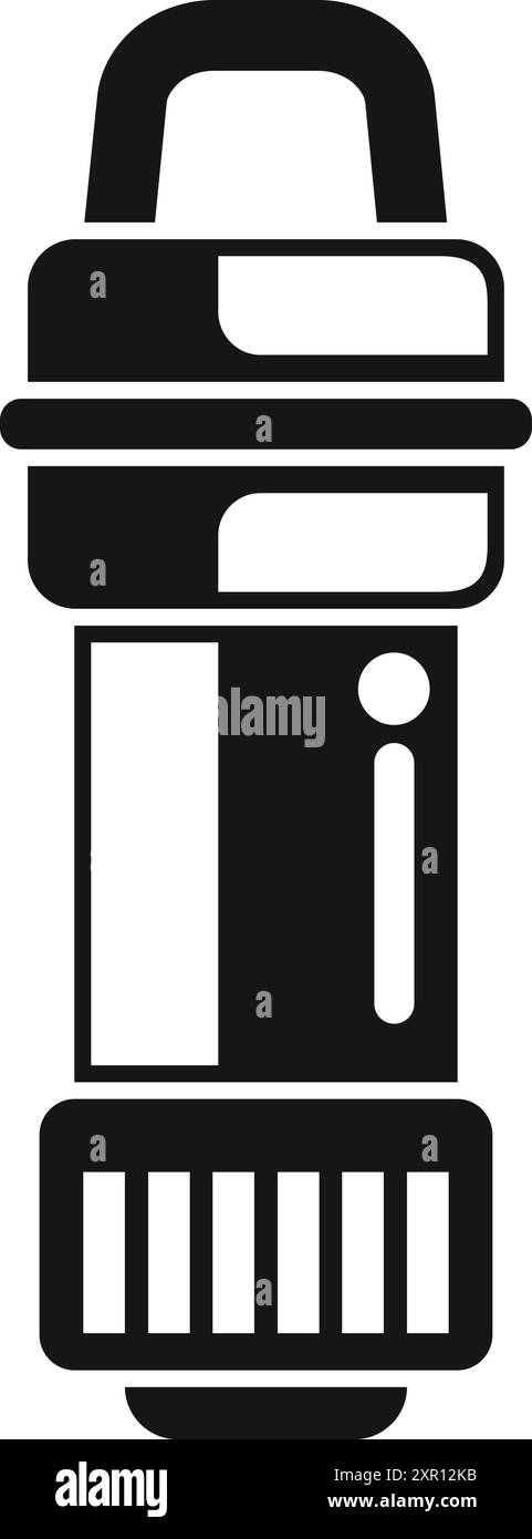 Icona in bianco e nero di un dispositivo elettronico per sigarette con un clearomizzatore e una batteria Illustrazione Vettoriale