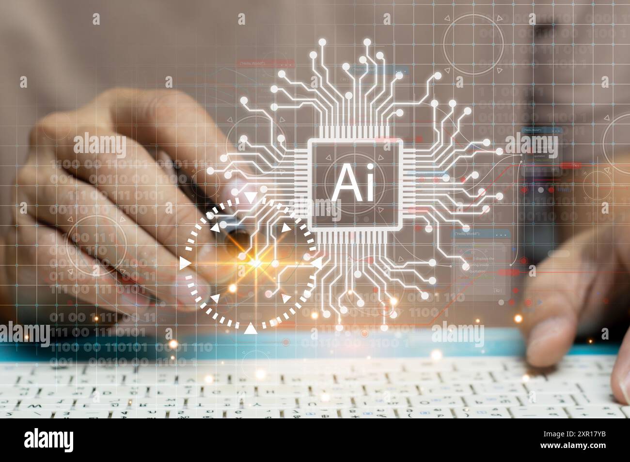 Concetti, sviluppo dell'intelligenza artificiale e autoapprendimento dell'intelligenza artificiale, industria 5,0 Foto Stock