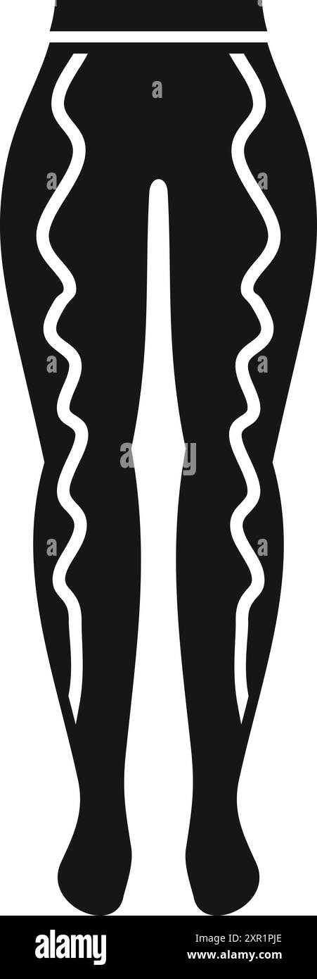 Icona di glifo nero di una donna che indossa calze a compressione per vene varicose, un simbolo di salute delle gambe Illustrazione Vettoriale