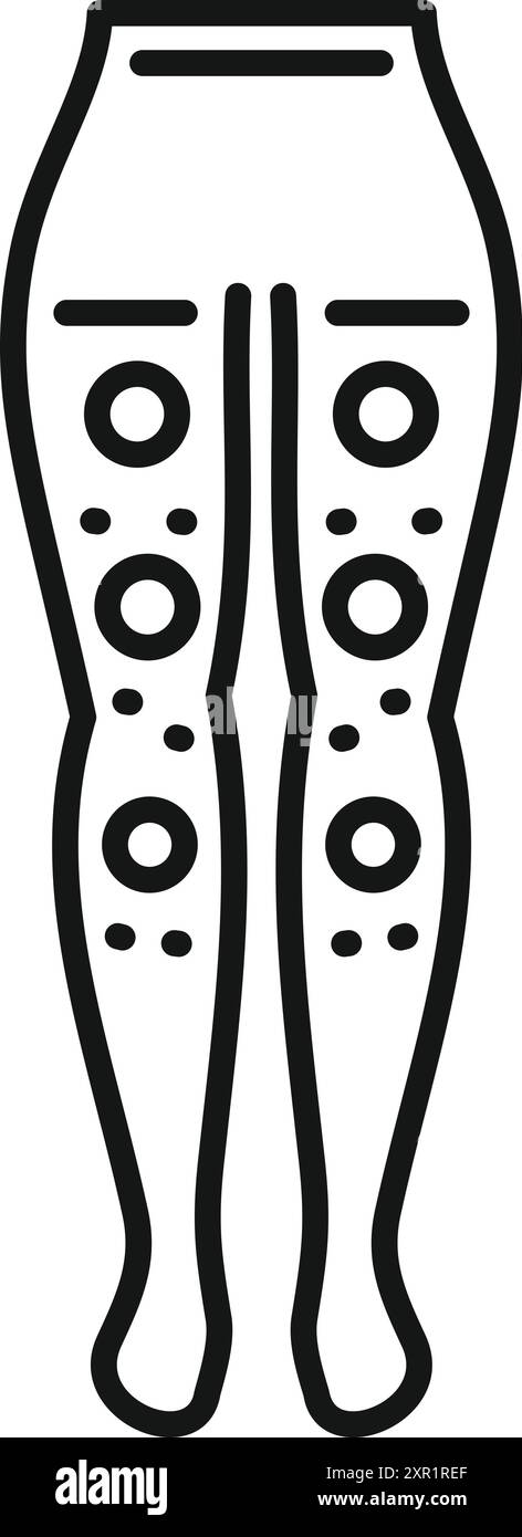 Icona a linea di una donna che indossa calze a compressione per vene varicose Illustrazione Vettoriale