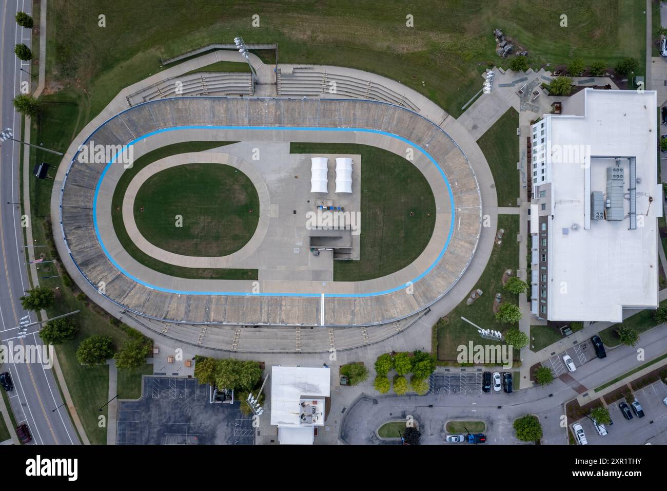 Vista dall'alto del velodromo di Rock Hill, South Carolina Foto Stock