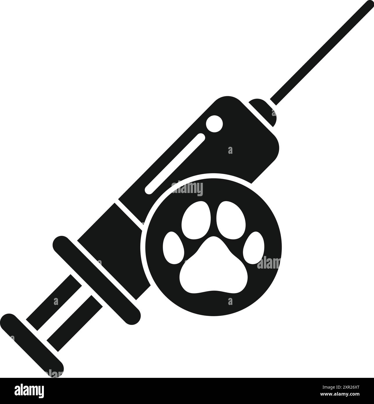 Silhouette nera di una siringa che prepara l'iniezione di vaccino per la salute del cane Illustrazione Vettoriale