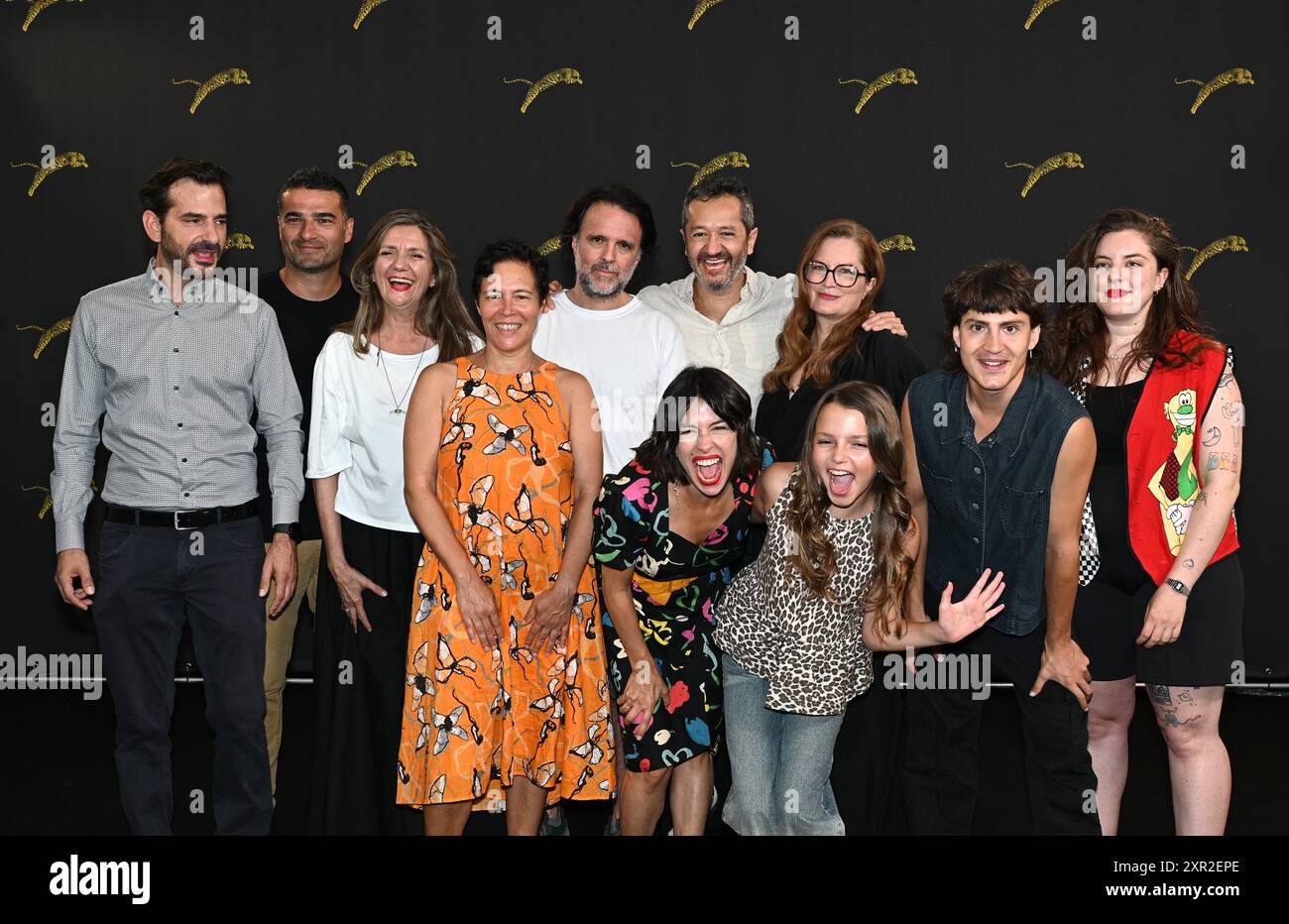 Locarno, Svizzera Locarno Film Festival 2024 Reinas photocall film anteprima nella foto:Klaudia Reynicke regista, Abril Gjurinovic attrice, Britta Rindelaub produttore, Gonzalo Molina attore e cast, produttore Foto Stock