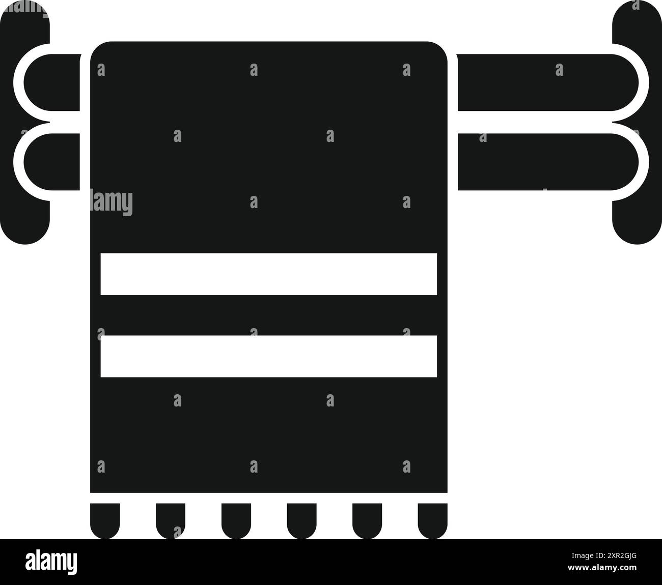 Asciugamano da bagno appeso sull'icona di un'asta di metallo in stile glifo, adatto per qualsiasi design di app Web e mobili Illustrazione Vettoriale