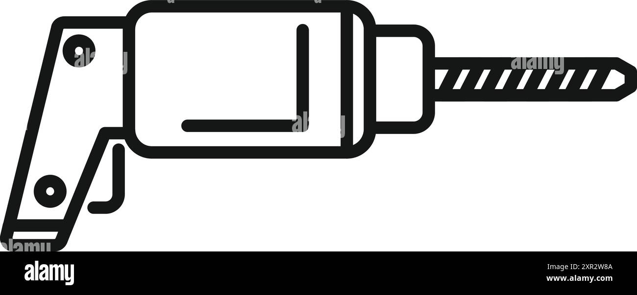 Il trapano elettrico manuale con punta a trivella per la foratura è isolato su un disegno grafico con linea di sfondo bianca Illustrazione Vettoriale