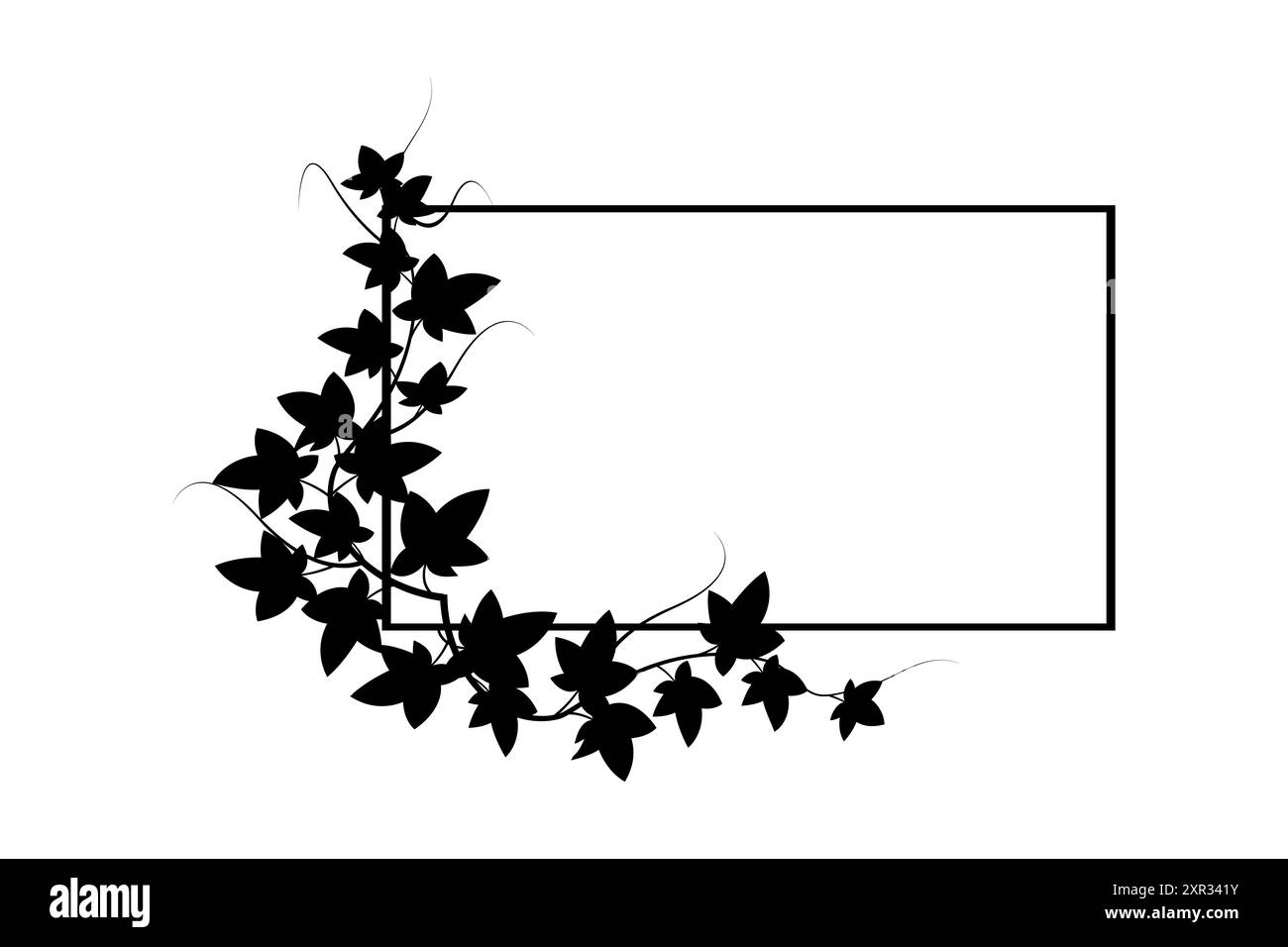 Elegante cornice ivy. Foglie di silhouette nere. Design minimalista dei bordi. Arte vettoriale. Illustrazione Vettoriale
