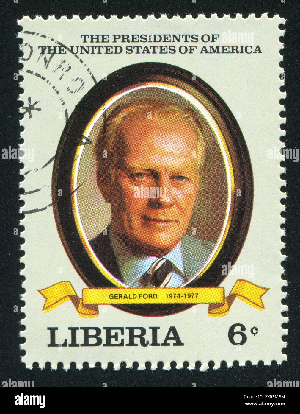 LIBERIA - CIRCA 1982: Francobollo stampato dalla Liberia, mostra il presidente degli Stati Uniti Gerald Ford, circa 1982 Foto Stock