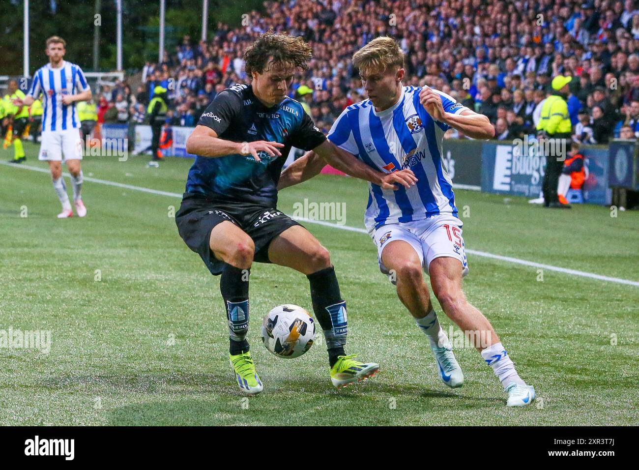 Kilmarnock, Regno Unito. 8 agosto 2024. Il Kilmarnock FC ha giocato a Tromso il al Rugby Park, Kilmarnock, Ayrshire, Scozia, Regno Unito nella prima tappa di un EURO pareggio della European Conference League. Il punteggio finale è stato Kilmarnock 2 - 2 Tromso, con la seconda tappa disputata il 15 agosto in Norvegia. I gol sono stati segnati da K Vassell, Kilmarnock 9 (6 minuti), B Wales, Kilmarnock 24 (90 2 minuti), J Romsaas, Tromso 10 (50 minuti) e L Nordas, Tromso 9 (64 minuti). Crediti: Findlay/Alamy Live News Foto Stock