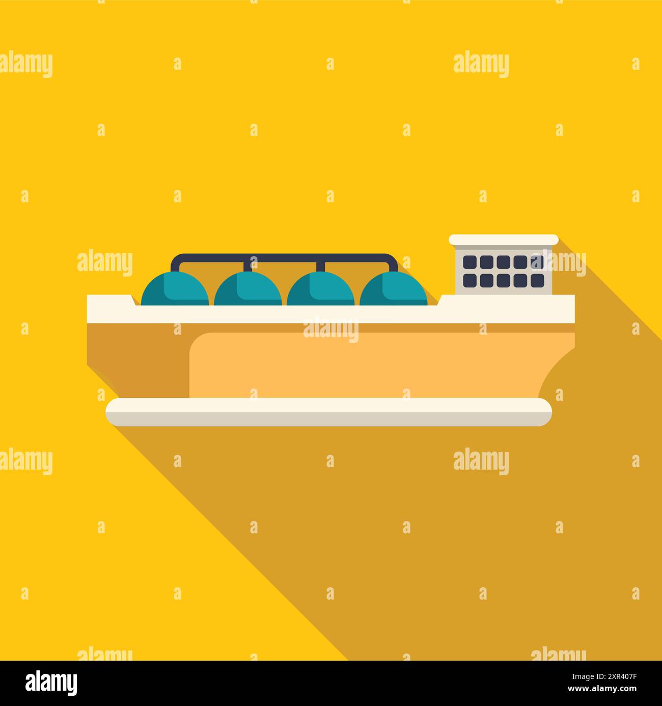 GNL o autocisterna per gas naturale liquefatto a vela su sfondo giallo, icona con design piatto Illustrazione Vettoriale