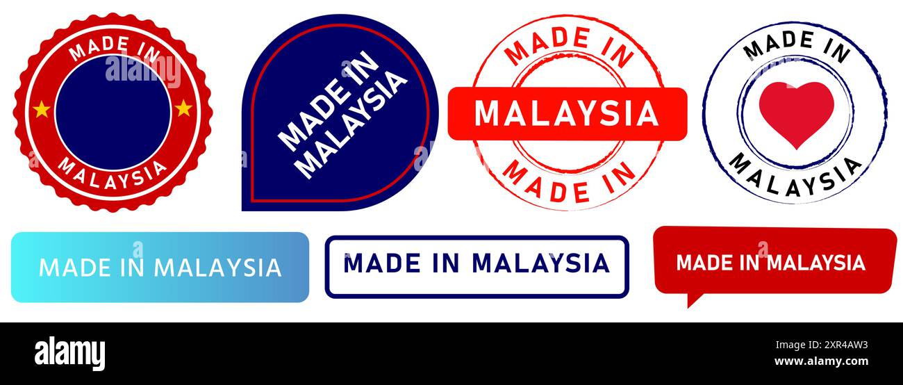 made in malaysia produzione etichetta commerciale pubblicità timbro prodotto design icona collezione Illustrazione Vettoriale