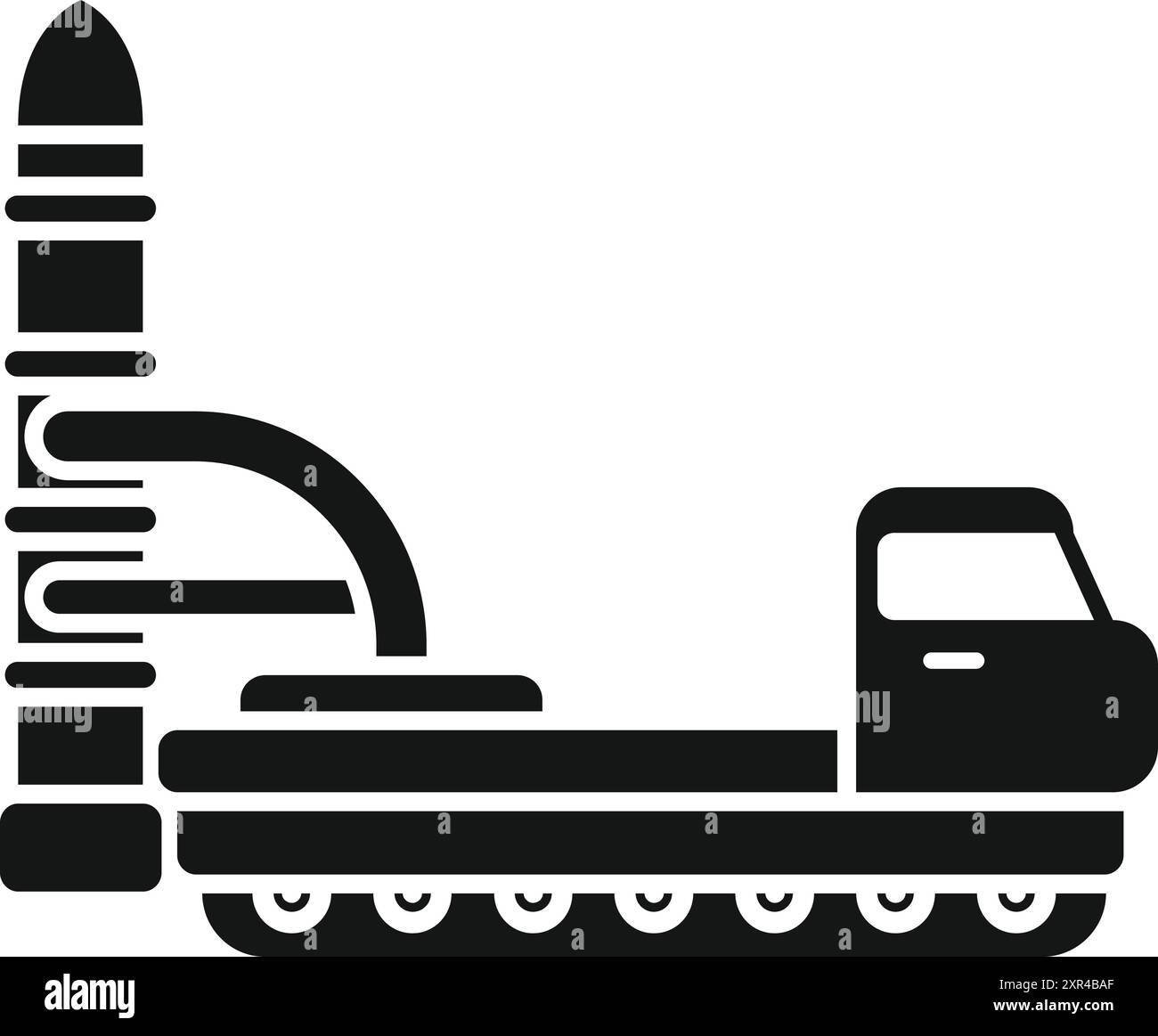 Il camion militare sta trasportando e si sta preparando per lanciare un grande missile balistico Illustrazione Vettoriale