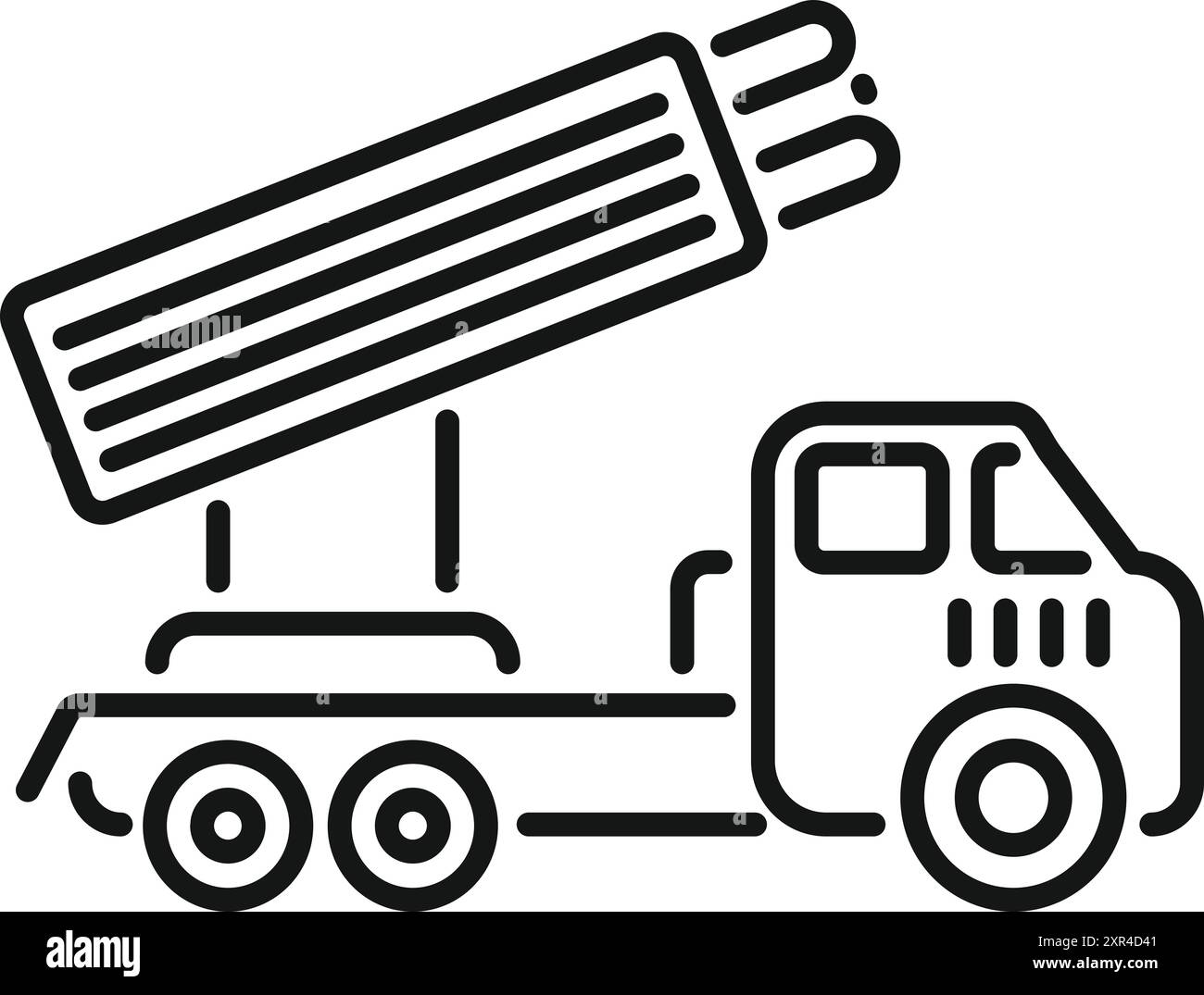 Camion lanciarazzi mobile che sta effettuando un attacco militare Illustrazione Vettoriale