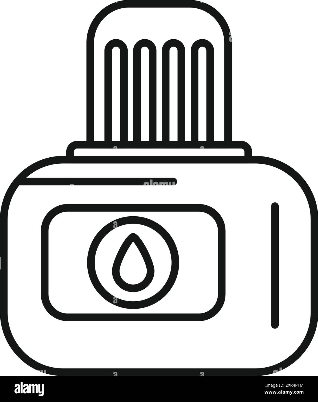 Disegno a linee di una cartuccia di penna a nastro che mostra l'elemento riscaldante per il vaping Illustrazione Vettoriale