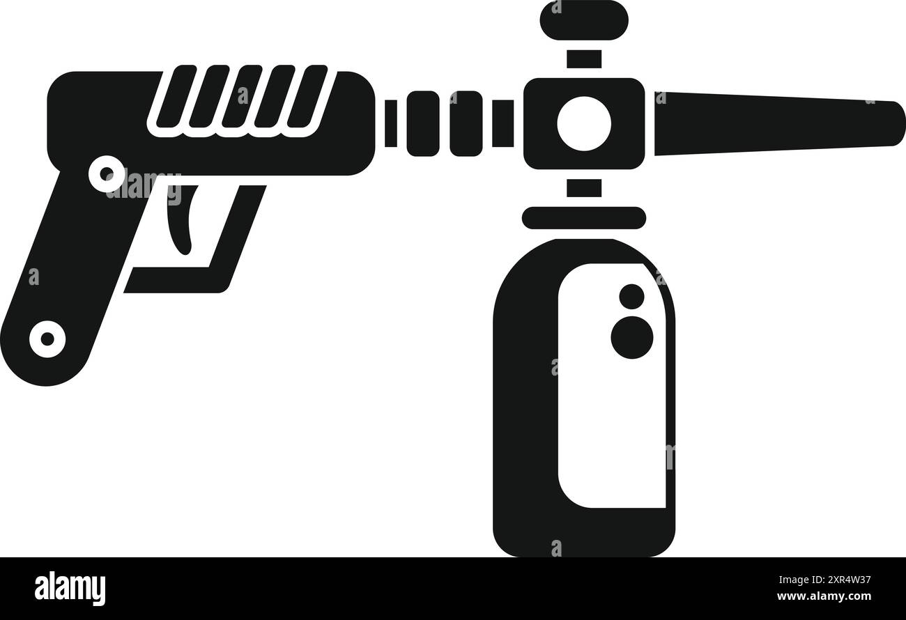 Icona di glifo nero di una pistola di precisione professionale che applica un rivestimento nano-ceramico per la protezione della vernice dell'auto Illustrazione Vettoriale