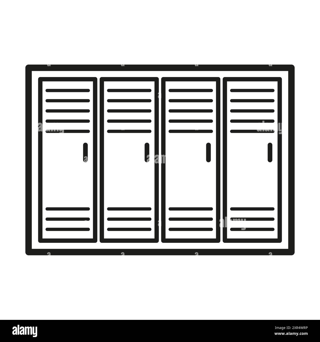 Icona dell'armadietto della scuola. Vettore unità di conservazione. Illustrazione in bianco e nero. Concetto di spazio organizzato. Illustrazione Vettoriale