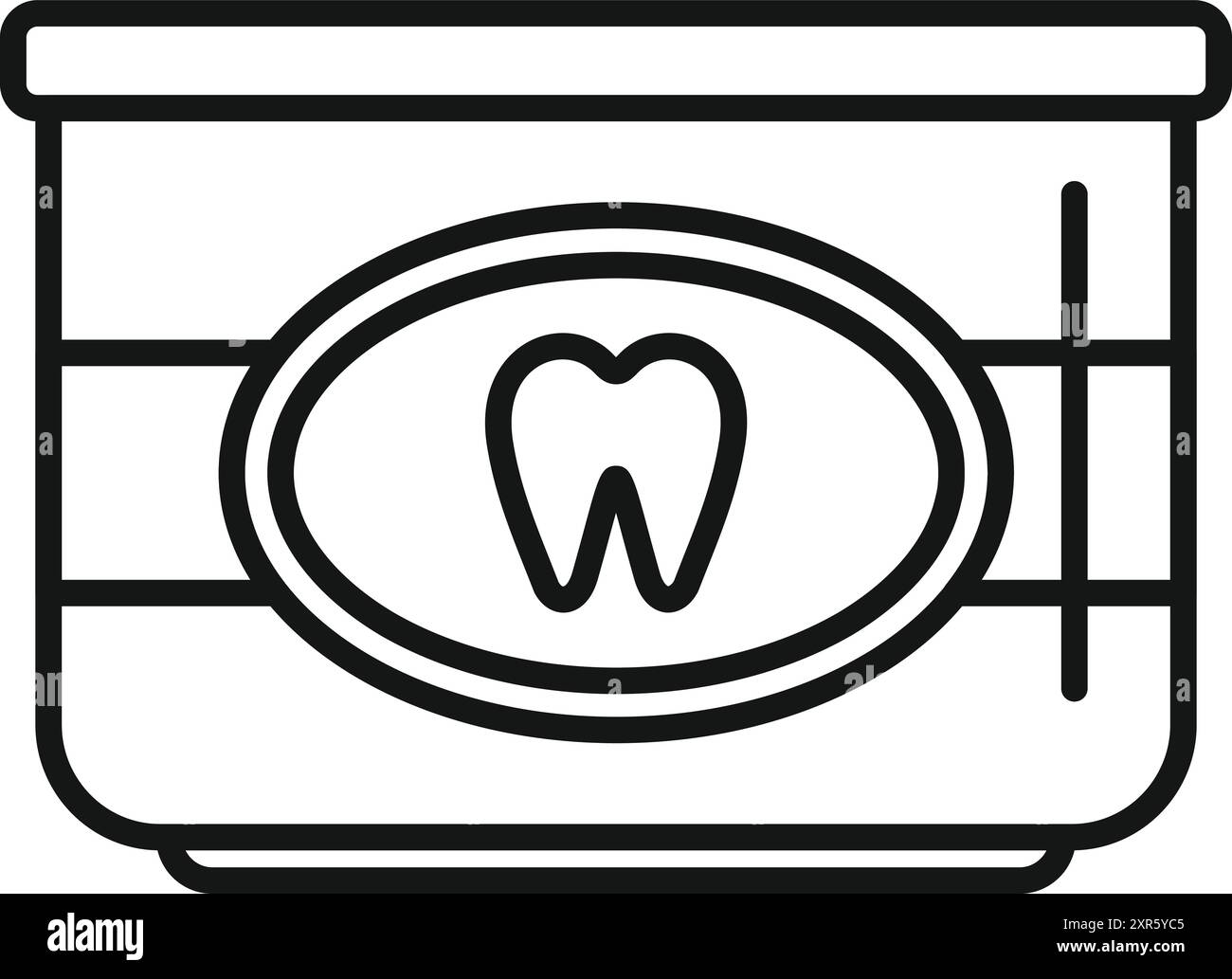 Disegno in linea di un contenitore per filo interdentale che favorisce l'igiene orale e la pulizia dei denti Illustrazione Vettoriale