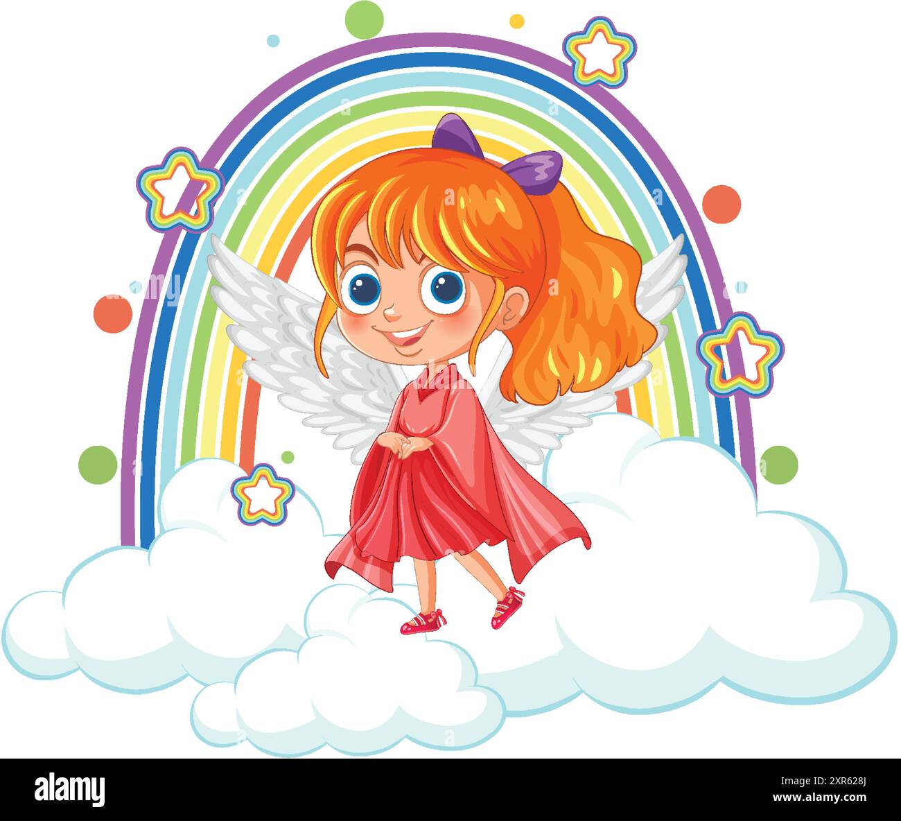 Bella ragazza angelo con ali e arcobaleno Illustrazione Vettoriale
