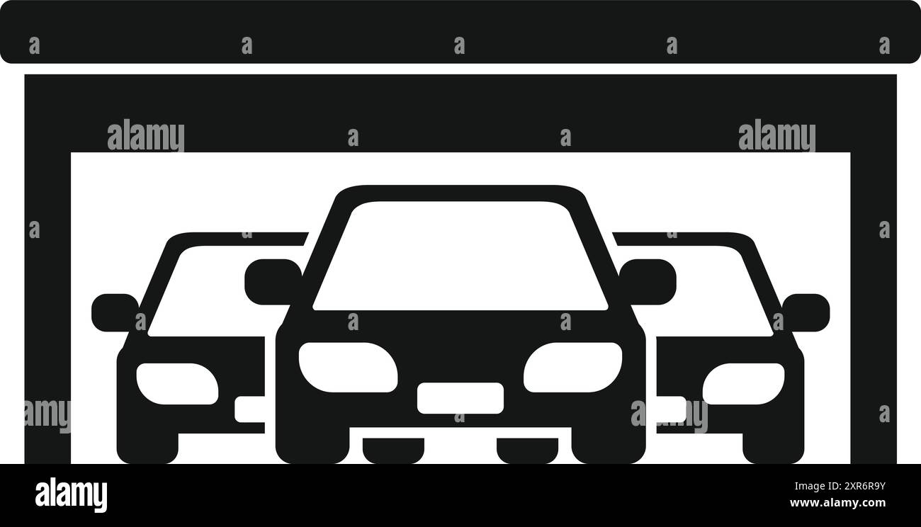 Tre posti auto sotto un portabagagli, semplice silhouette nera e bianca Illustrazione Vettoriale